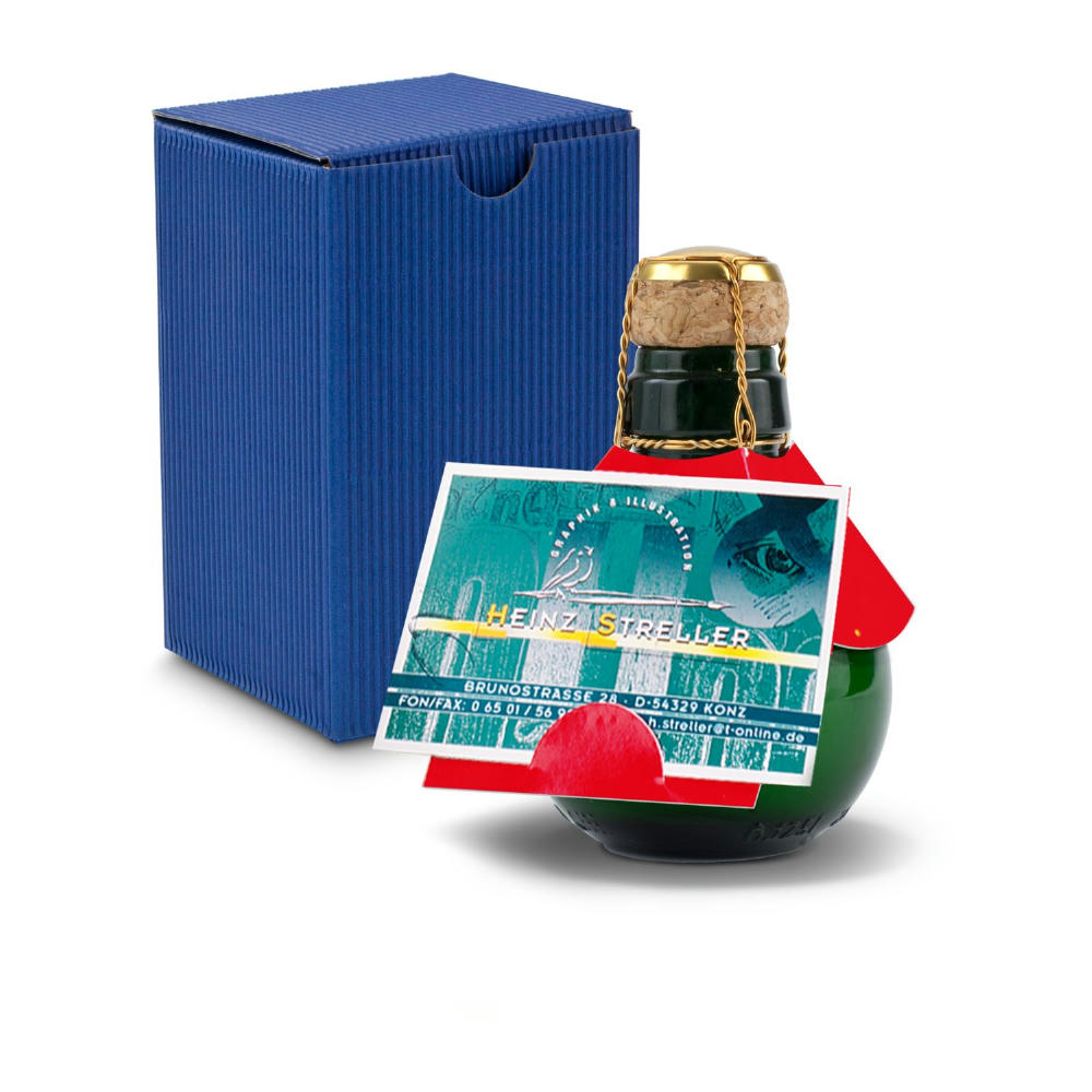 Kleinste Sektflasche der Welt! Visitenkarteneinschub - Inklusive Geschenkkarton in Blau, 125 ml