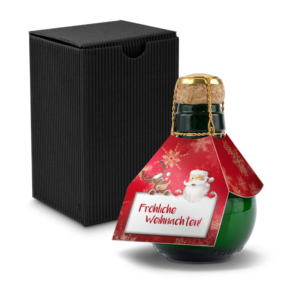Kleinste Sektflasche der Welt! Fröhliche Weihnachten - Inklusive Geschenkkarton in Schwarz, 125 ml
