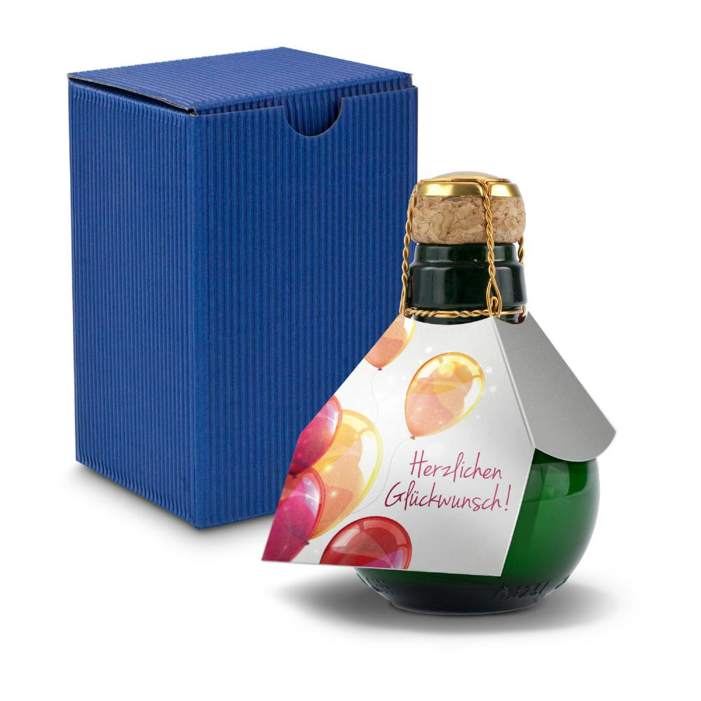 Kleinste Sektflasche der Welt! Herzlichen Glückwunsch - Inklusive Geschenkkarton in Blau, 125 ml
