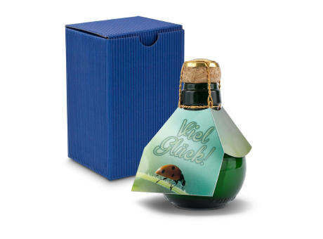 Kleinste Sektflasche der Welt! Viel Glück - Inklusive Geschenkkarton in Blau, 125 ml