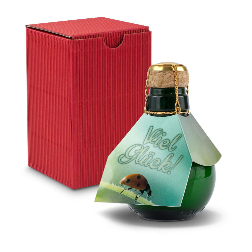 Kleinste Sektflasche der Welt! Viel Glück - Inklusive Geschenkkarton in Rot, 125 ml
