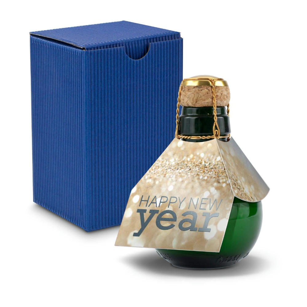 Kleinste Sektflasche der Welt! Happy New Year - Inklusive Geschenkkarton in Blau, 125 ml