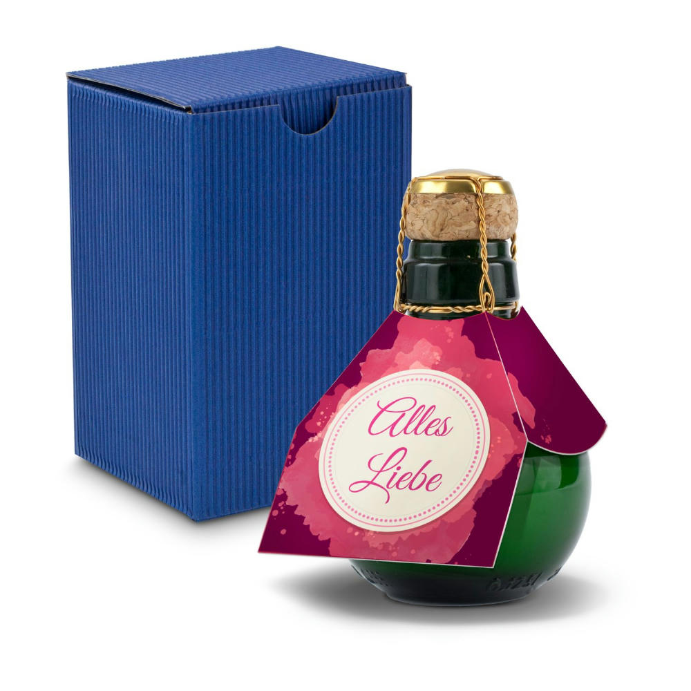 Kleinste Sektflasche der Welt! Alles Liebe - Inklusive Geschenkkarton in Blau, 125 ml