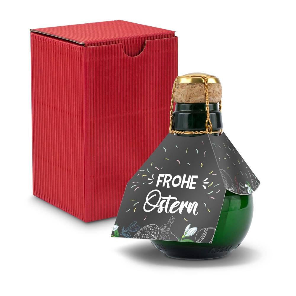 Kleinste Sektflasche der Welt! Frohe Ostern - Inklusive Geschenkkarton in Rot, 125 ml