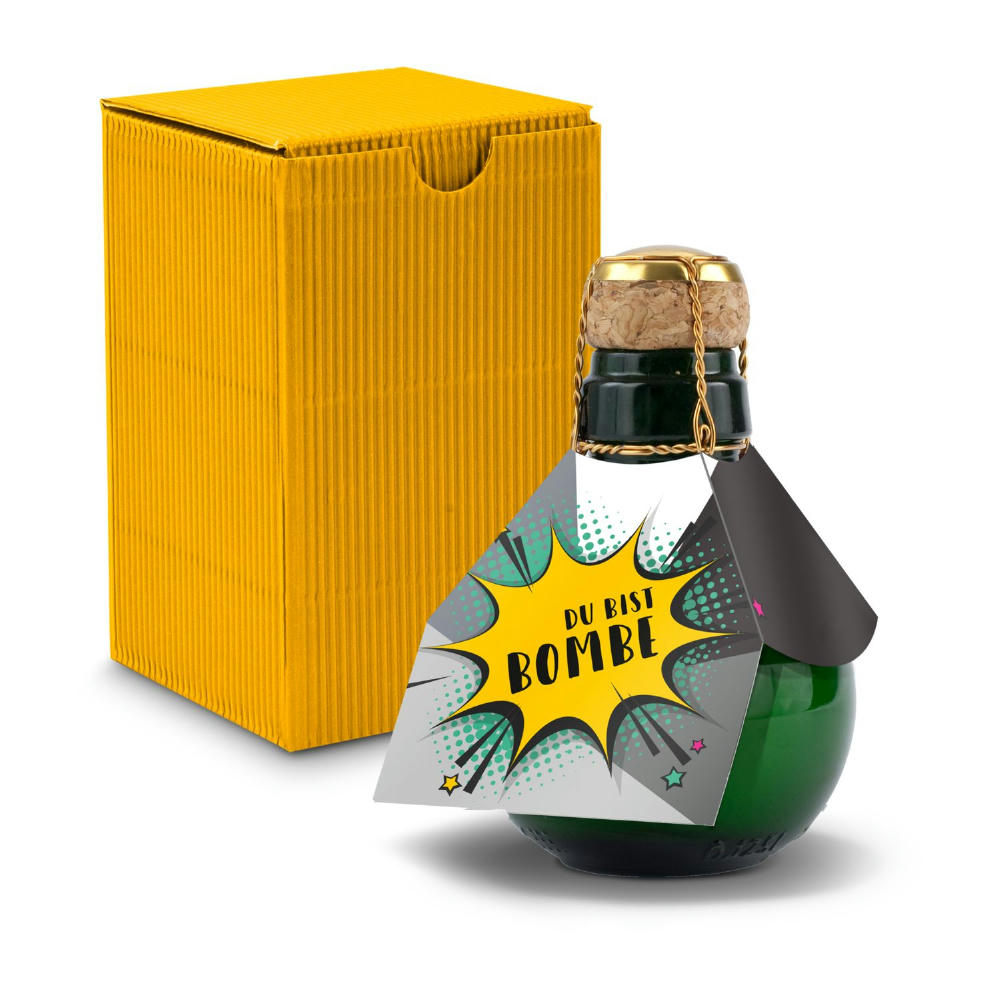 Kleinste Sektflasche der Welt! Du bist Bombe - Inklusive Geschenkkarton in Gelb, 125 ml
