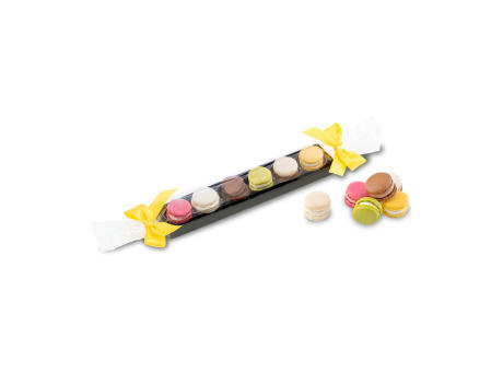 Geschenkartikel / Präsentartikel: Macaron-Stange mit Schleifen - sechs bunte Macarons (60 g)