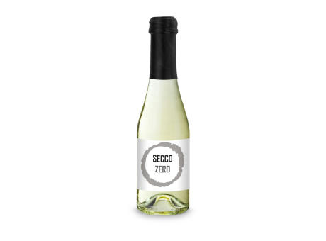 Secco ZERO - Schäumendes Getränk aus alkoholfreiem Wein - Flasche klar - Kapselfarbe Schwarz, 0,2 l