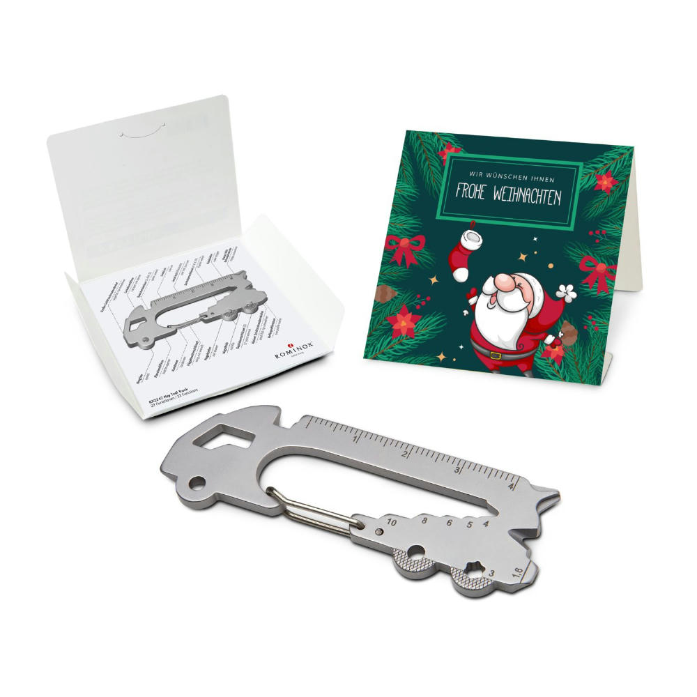 Geschenkartikel: ROMINOX® Key Tool Truck / LKW (22 Funktionen) im Motiv-Mäppchen Frohe Weihnachten
