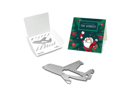 Geschenkartikel: ROMINOX® Key Tool Airplane / Flugzeug (18 Funktionen) im Motiv-Mäppchen Frohe Weihnachten