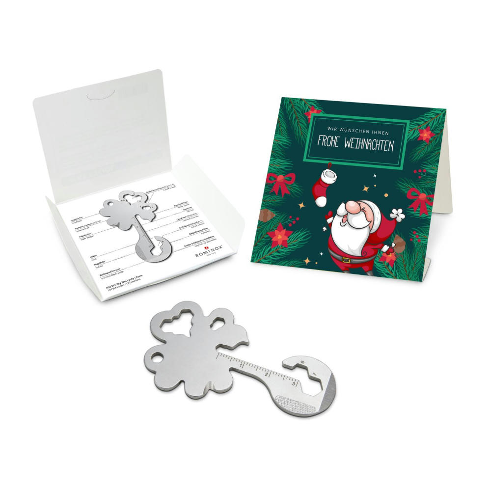 Geschenkartikel: ROMINOX® Key Tool Lucky Charm / Kleeblatt Glücksbringer (19 Funktionen) im Motiv-Mäppchen Frohe Weihnachten