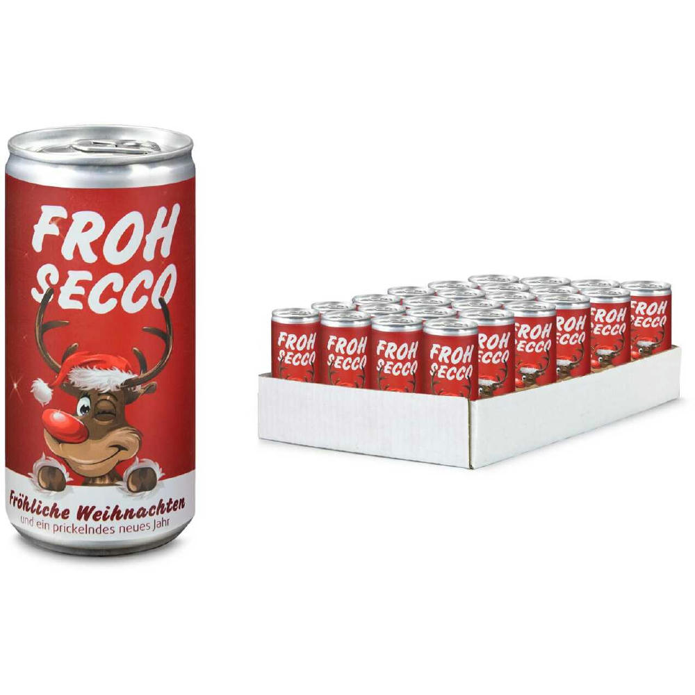 Geschenkartikel / Präsentartikel: FROHSECCO Elch (rot) - 24 x Promo Secco 0,2 l, Slimlinedose