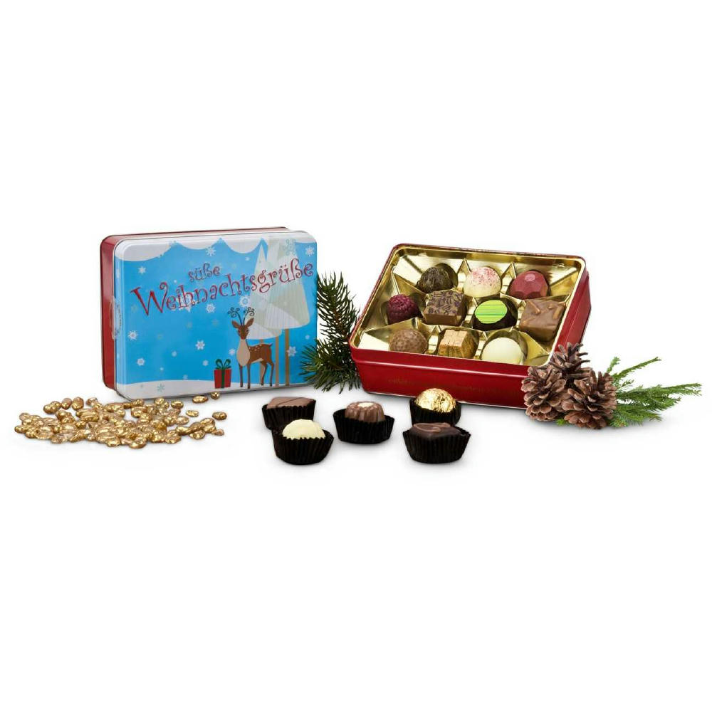 Geschenkartikel / Präsentartikel: Süße Weihnachtsgrüße - Pralinendose mit 125 g