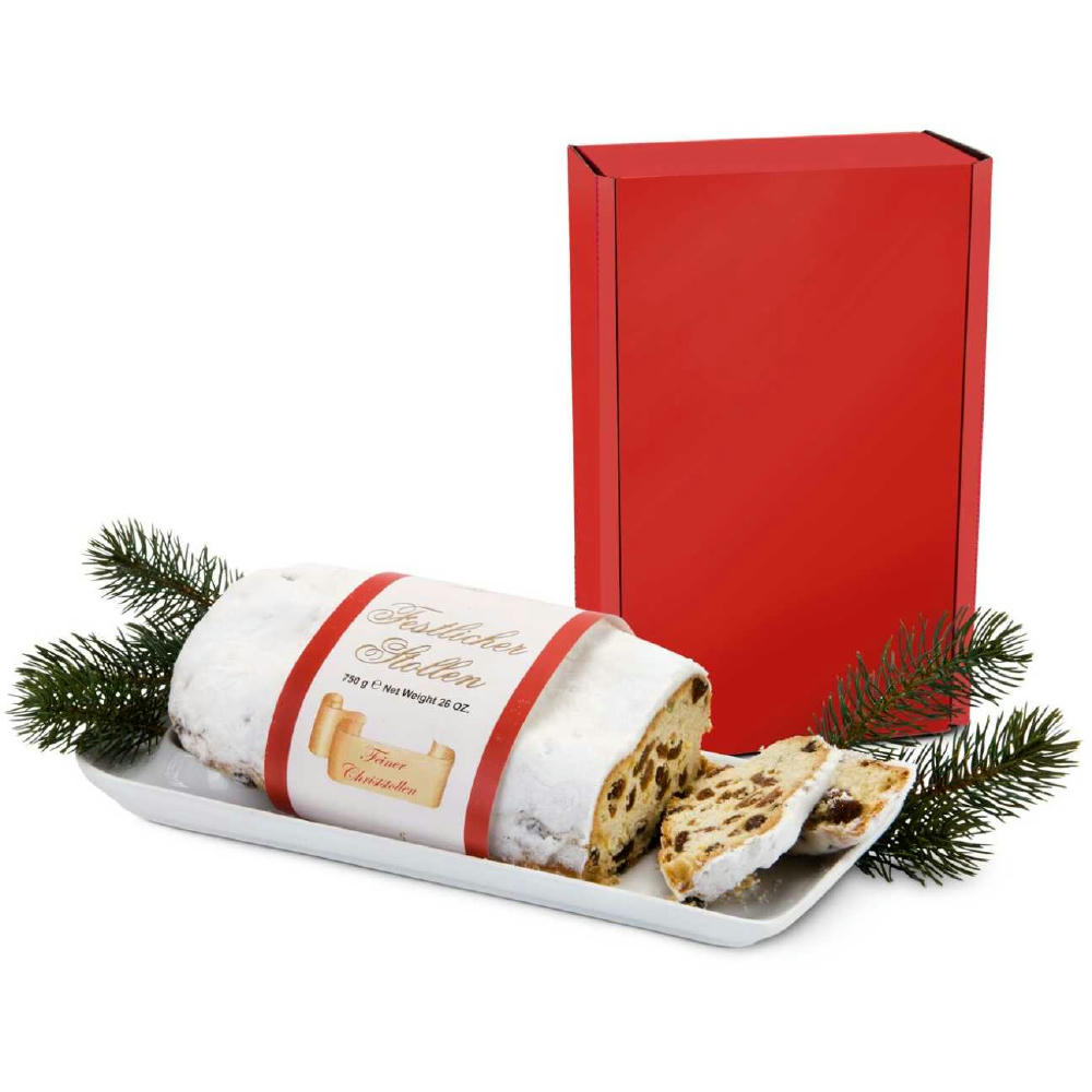 Geschenkset / Präsenteset: Christstollen im roten Geschenkkarton