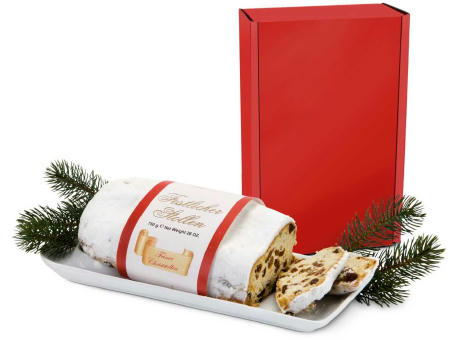 Geschenkset / Präsenteset: Christstollen im roten Geschenkkarton