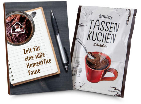 Geschenkartikel / Präsentartikel: Tassenkuchen Schokolade 70 g, süße Homeoffice Pause