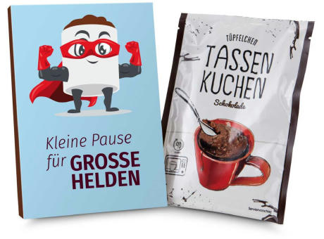 Geschenkartikel / Präsentartikel: Tassenkuchen Schokolade 70 g, Pause für große Pflegehelden