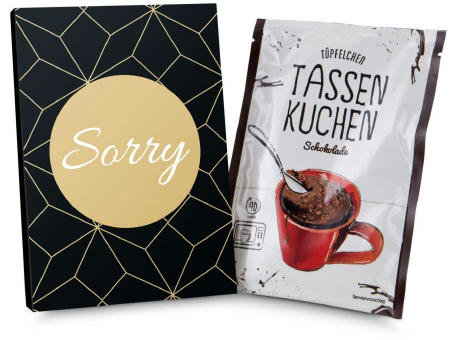 Geschenkartikel / Präsentartikel: Tassenkuchen Schokolade 70 g, Sorry