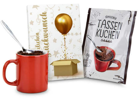 Geschenkartikel / Präsentartikel: Tassenkuchen Schokolade 70 g, Herzlichen Glückwunsch