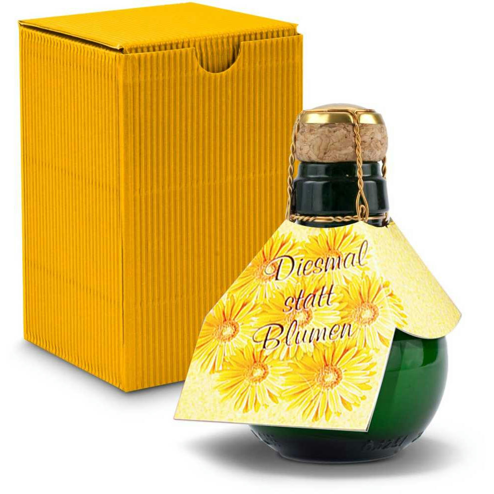 Kleinste Sektflasche der Welt! Diesmal statt Blumen - Inklusive Geschenkkarton in Gelb, 125 ml