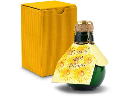 Kleinste Sektflasche der Welt! Diesmal statt Blumen - Inklusive Geschenkkarton in Gelb, 125 ml