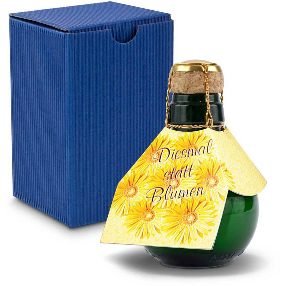 Kleinste Sektflasche der Welt! Diesmal statt Blumen - Inklusive Geschenkkarton in Blau, 125 ml