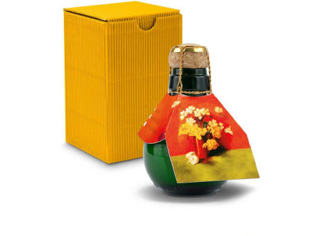 Kleinste Sektflasche der Welt! Blumengesteck - Inklusive Geschenkkarton in Gelb, 125 ml