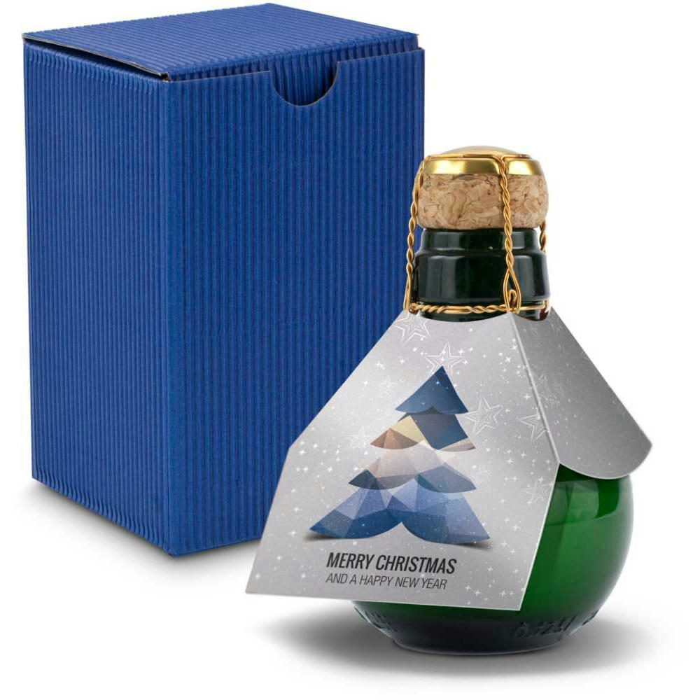 Kleinste Sektflasche der Welt! Merry Christmas - Inklusive Geschenkkarton in Blau, 125 ml