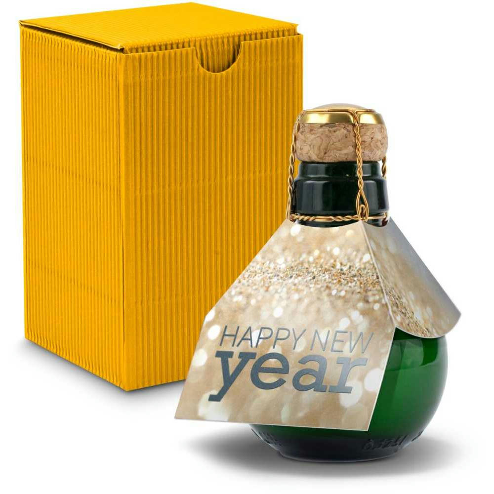 Kleinste Sektflasche der Welt! Happy New Year - Inklusive Geschenkkarton in Gelb, 125 ml