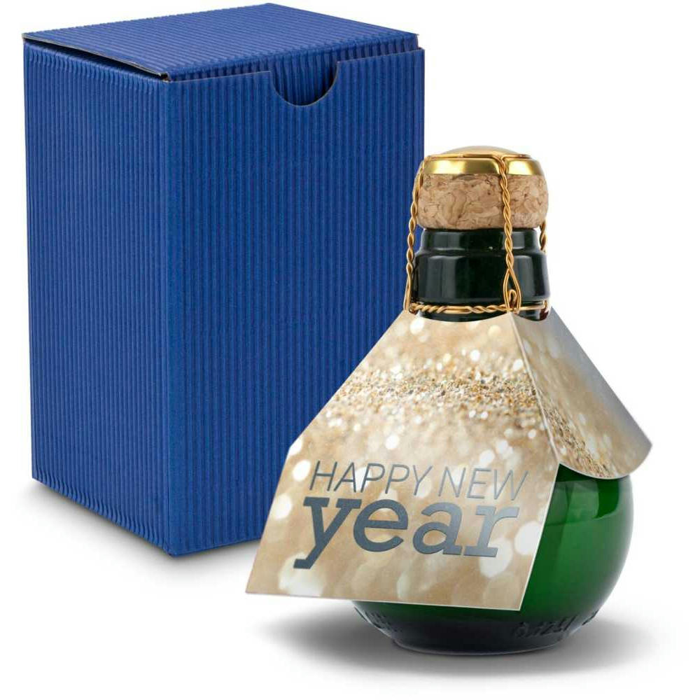 Kleinste Sektflasche der Welt! Happy New Year - Inklusive Geschenkkarton in Blau, 125 ml