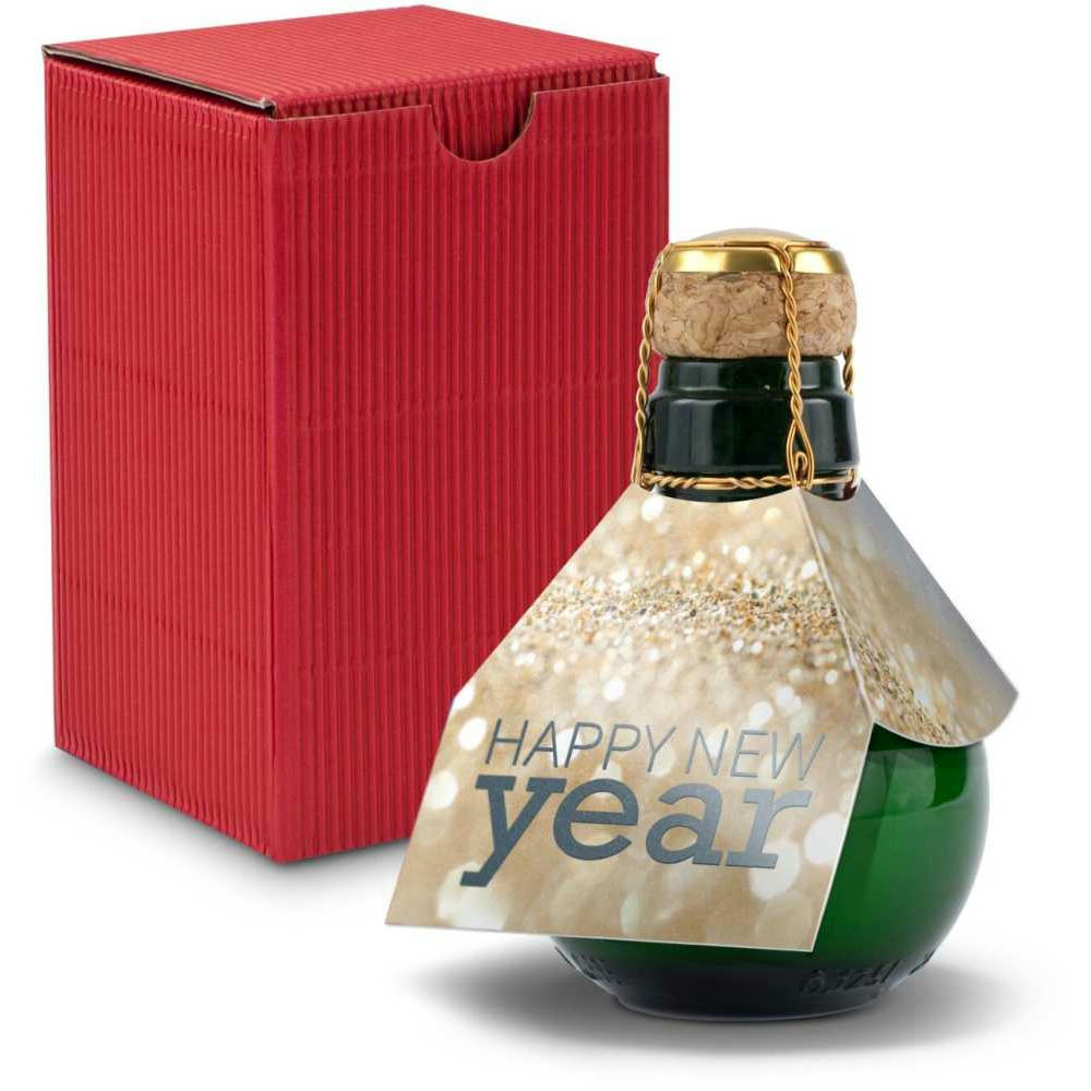 Kleinste Sektflasche der Welt! Happy New Year - Inklusive Geschenkkarton in Rot, 125 ml