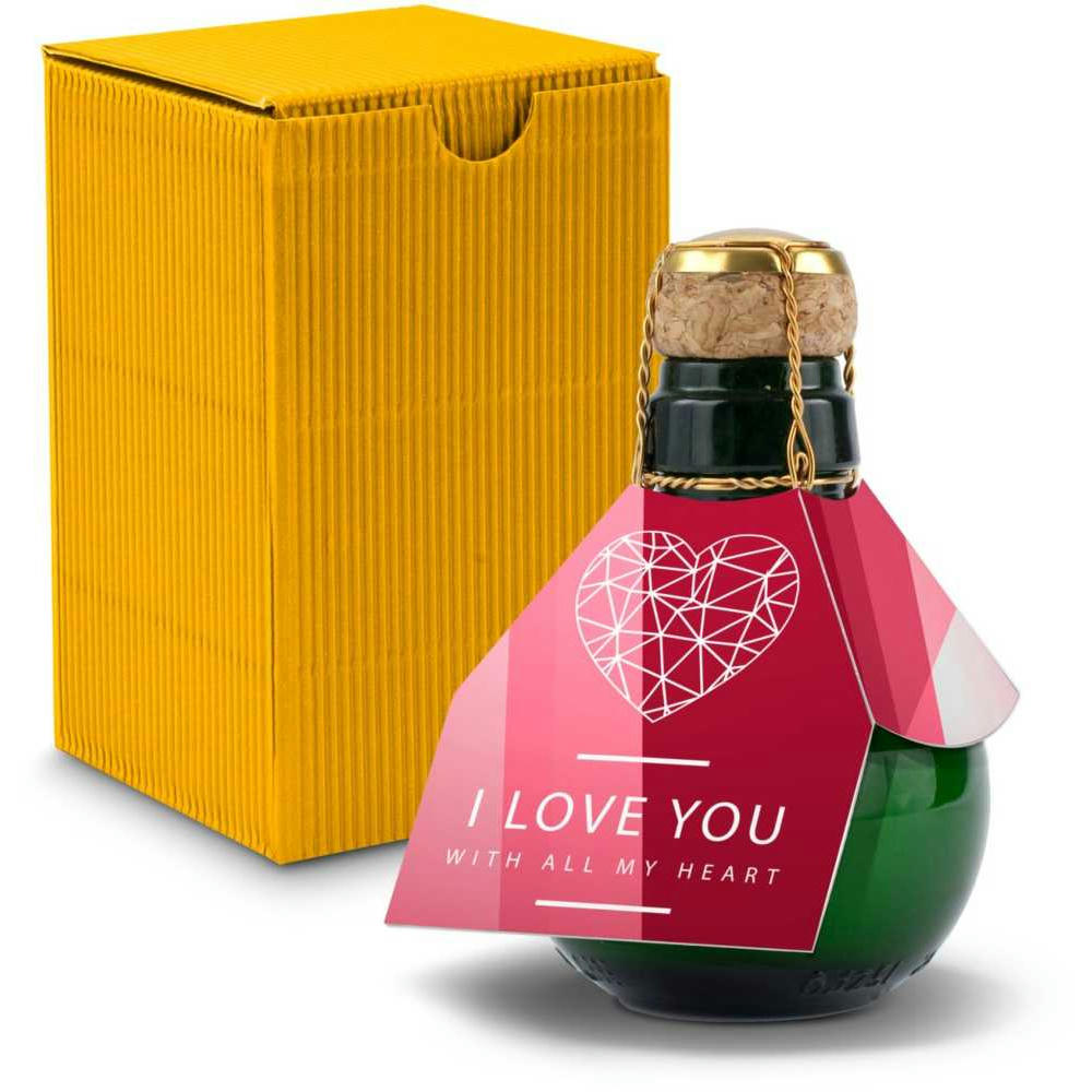 Kleinste Sektflasche der Welt! I love u - Inklusive Geschenkkarton in Gelb, 125 ml