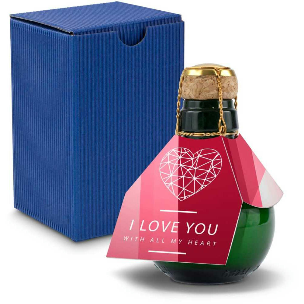 Kleinste Sektflasche der Welt! I love u - Inklusive Geschenkkarton in Blau, 125 ml