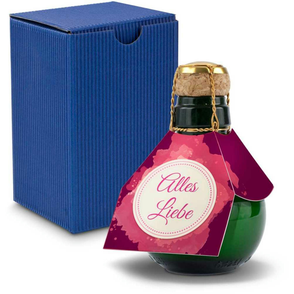 Kleinste Sektflasche der Welt! Alles Liebe - Inklusive Geschenkkarton in Blau, 125 ml