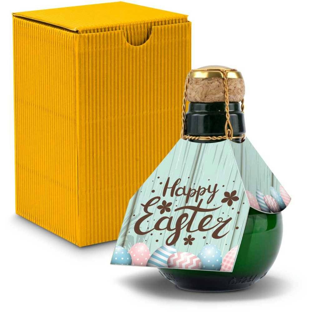 Kleinste Sektflasche der Welt! Happy Easter - Inklusive Geschenkkarton in Gelb, 125 ml