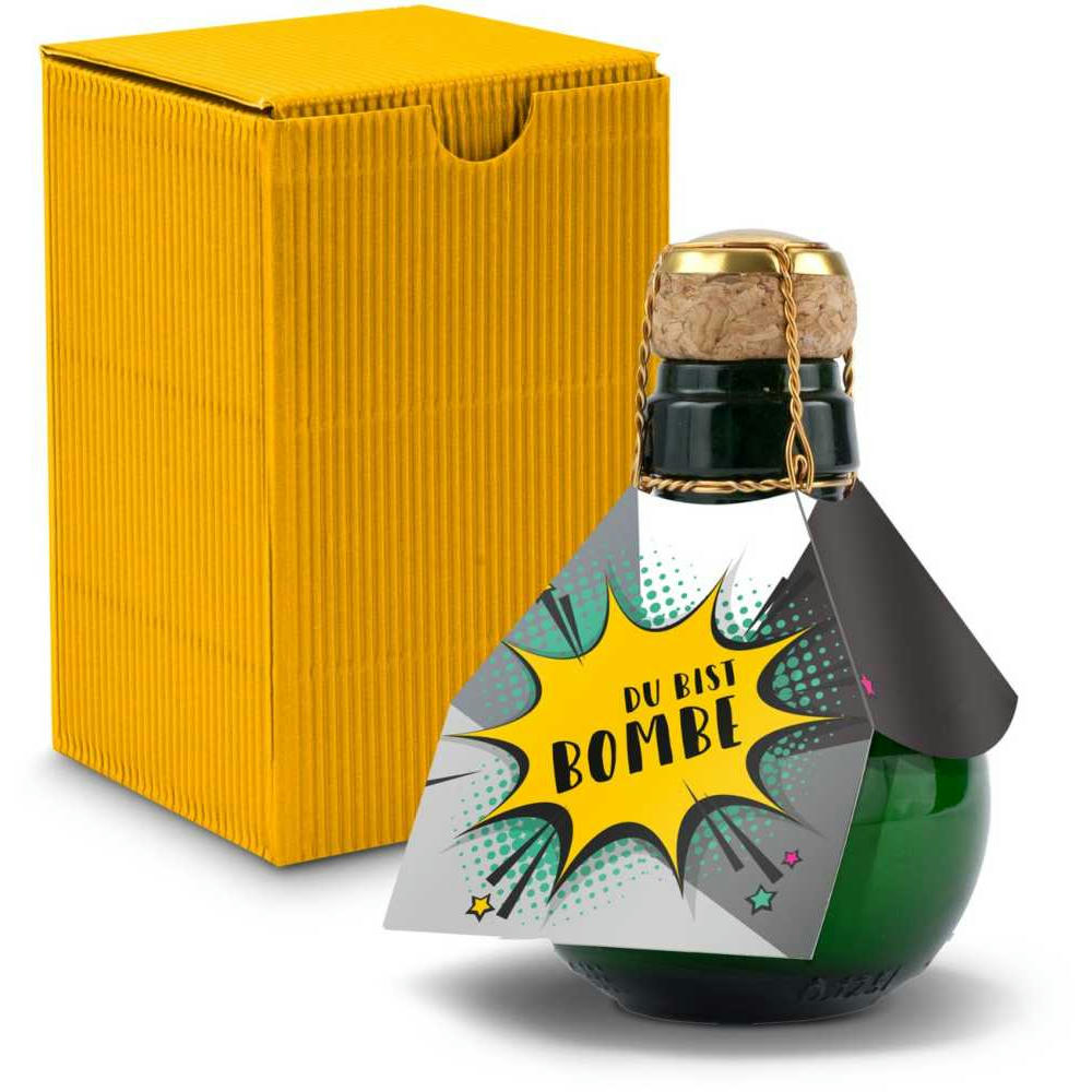 Kleinste Sektflasche der Welt! Du bist Bombe - Inklusive Geschenkkarton in Gelb, 125 ml