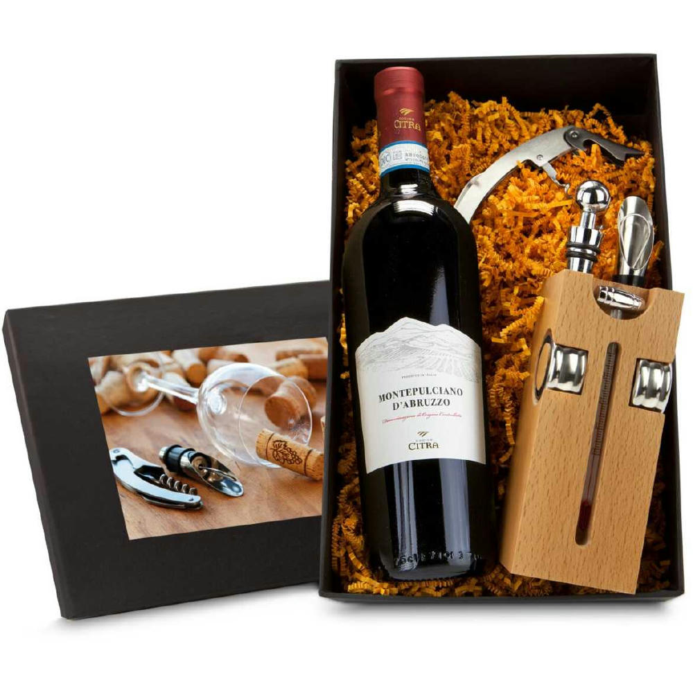 Geschenkset / Präsenteset: Buche-Block mit Wein