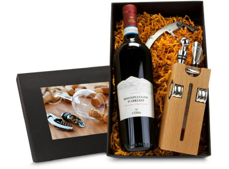 Geschenkset / Präsenteset: Buche-Block mit Wein