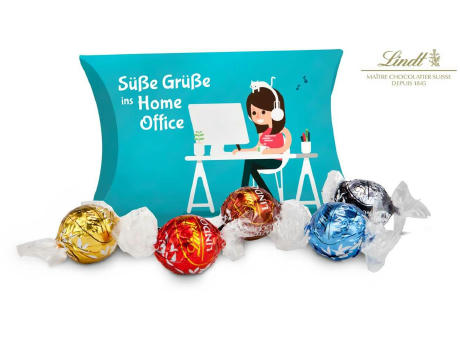 Geschenkartikel / Präsentartikel: Lindt Süße Grüße ins Home-Office, 5 Lindor Kugeln in Kissenverpackung