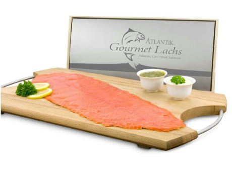 Geschenkartikel / Präsentartikel: Lachs-Gutschein in Holzbox: Gourmet