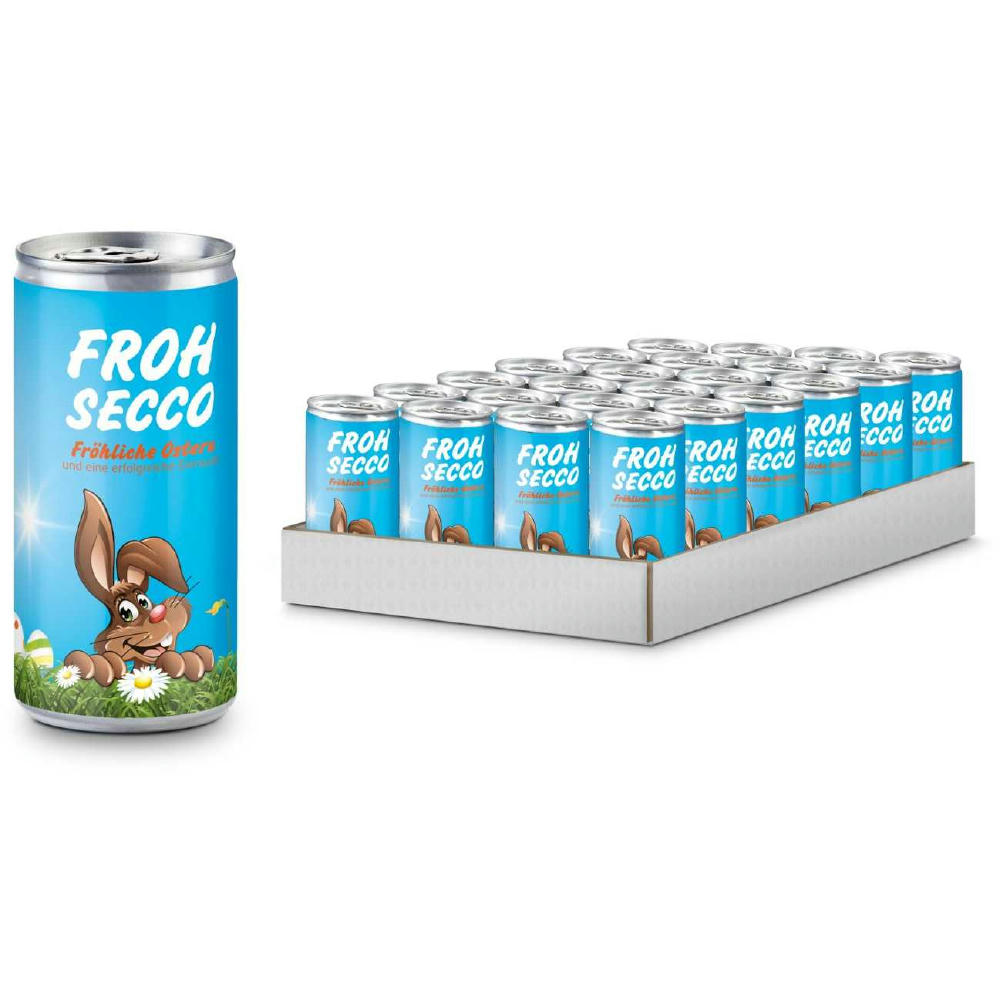 Geschenkartikel / Präsentartikel: Frohsecco Ostern - 24 x Promo Secco 0,2 l, Slimlinedose