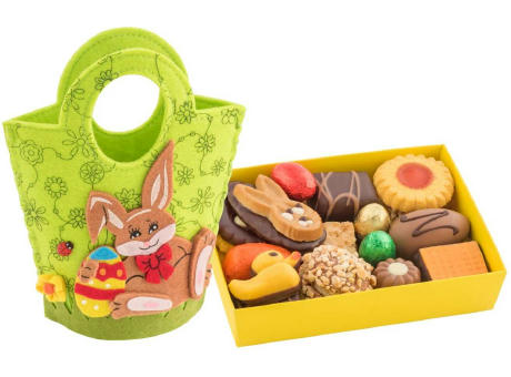 Geschenkartikel / Präsentartikel: Filztasche Hase, Ostergebäckmischung 200 g