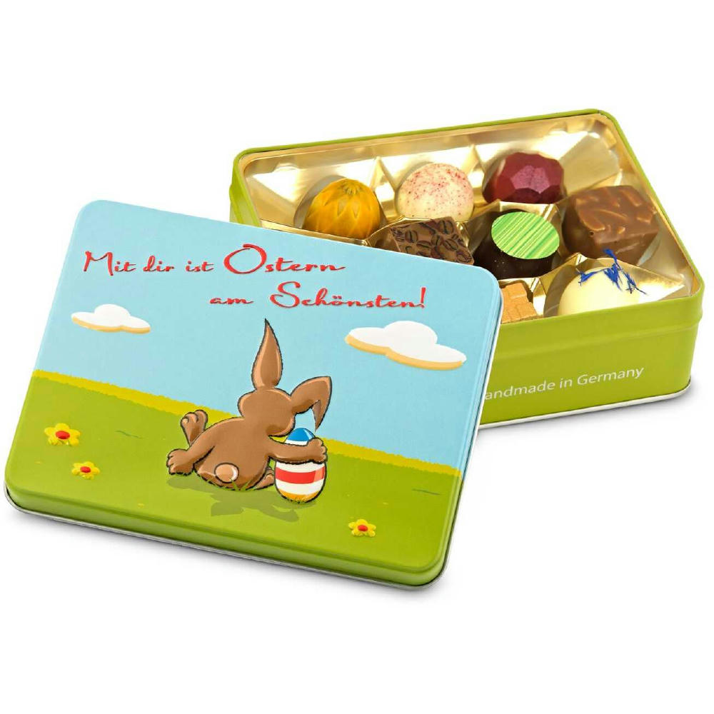 Geschenkartikel / Präsentartikel: Mit Dir ist Ostern am schönsten - Pralinendose mit 125 g