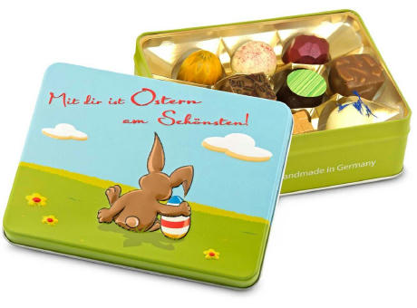 Geschenkartikel / Präsentartikel: Mit Dir ist Ostern am schönsten - Pralinendose mit 125 g