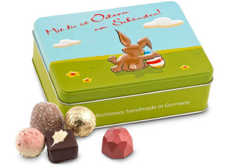 Geschenkartikel / Präsentartikel: Mit Dir ist Ostern am schönsten - Pralinendose mit 125 g