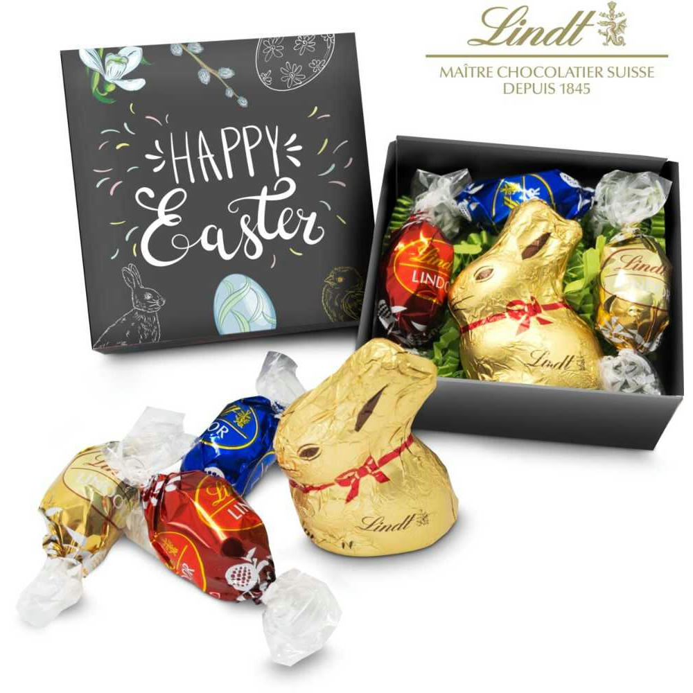 Geschenkartikel / Präsentartikel: Lindt Osternest - Goldhase und 3 Lindor Mini-Eier, auch in individueller Schachtel