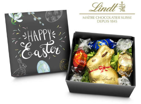 Geschenkartikel / Präsentartikel: Lindt Osternest - Goldhase und 3 Lindor Mini-Eier, auch in individueller Schachtel