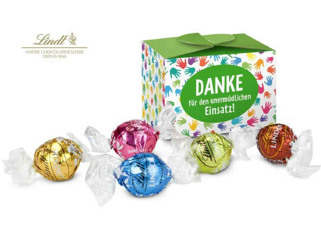 Geschenkartikel / Präsentartikel: Lindt süßes Danke, Pralinenschachtel mit bunten Händen, 5 Lindorkugeln für Ihre Mitarbeiter