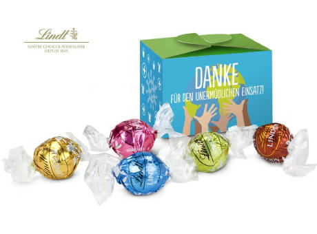 Geschenkartikel / Präsentartikel: Lindt süßes Danke, Pralinenschachtel mit Globus, 5 Lindorkugeln für Ihre Mitarbeiter (ca. 75 g)