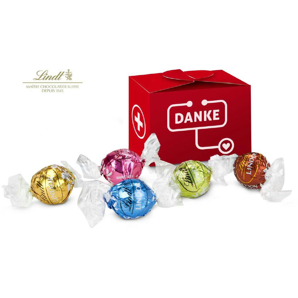 Geschenkartikel / Präsentartikel: Lindt süßes Danke, 5 Lindorkugeln für Mitarbeiter in medizinischen Berufen od. Pflegeberufen