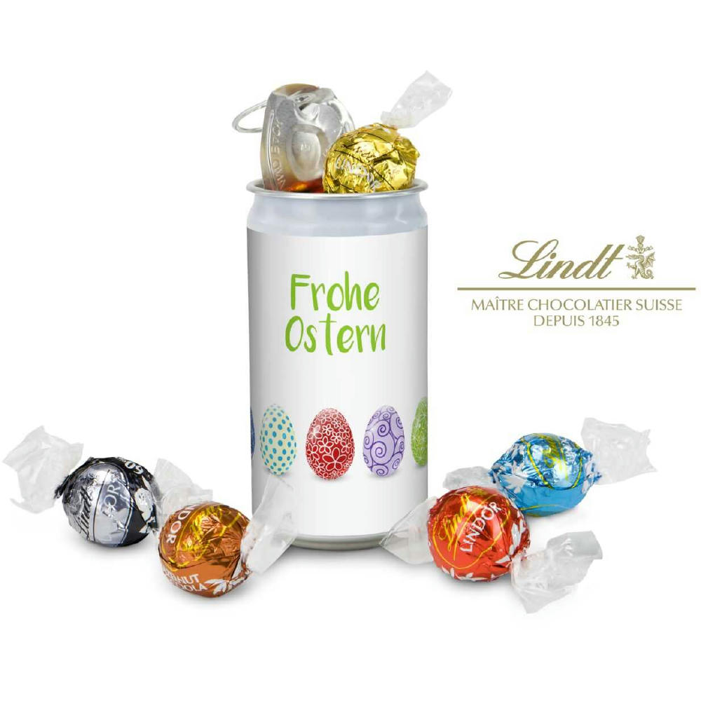 Geschenkartikel / Präsentartikel: Lindt-Geheimnis Ostern, das Nest in der Dose - Etikett Frohe Ostern - EierReihe